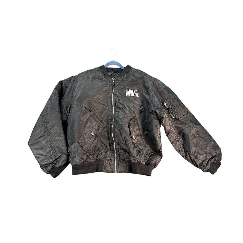 Harley-Davidson Jacket Mens‎ Large Black Bomber Quilted Lined Zip Pocket Flight